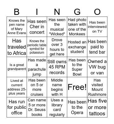 REUNION NIGHT BINGO Card