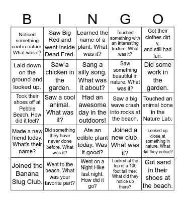 OUTDOOR ED BINGO! Find someone who today... Bingo Card