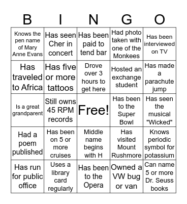 REUNION NIGHT BINGO Card