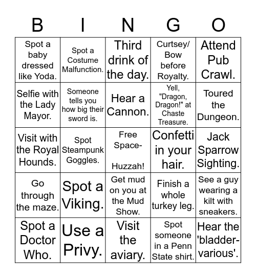 PA Ren Faire Bingo! Bingo Card