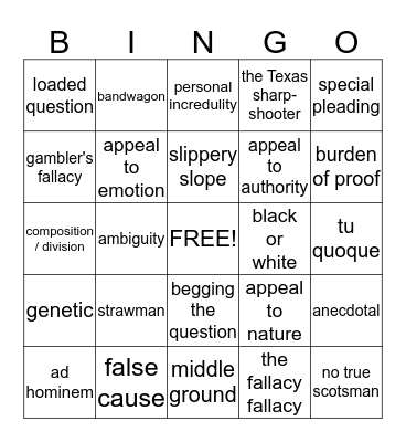 LOGICAL FALLACIES Bingo Card