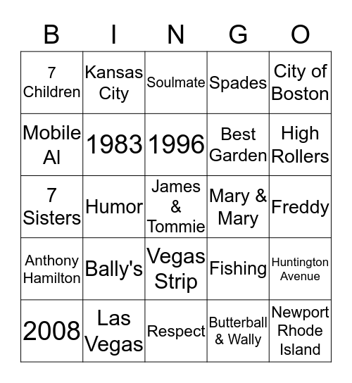 21st Wedding Anniversay Bingo Card