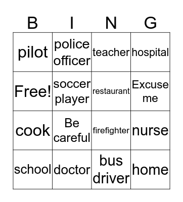 In Town Bingo Card