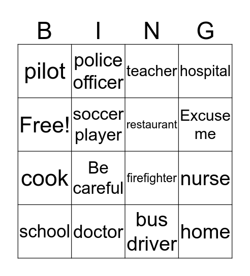 In Town Bingo Card