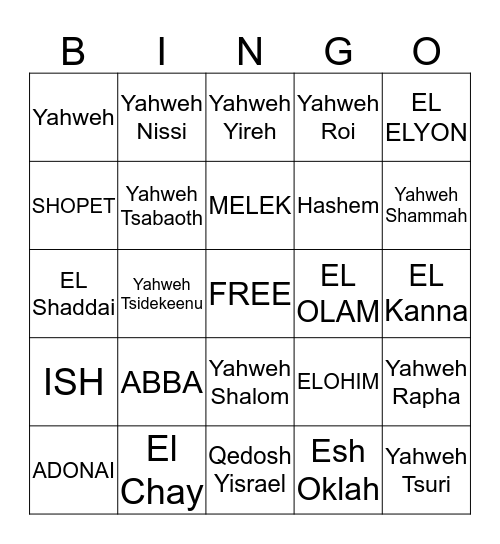 Praying the Names of God Bingo Card