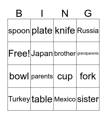 Getting Together Bingo Card