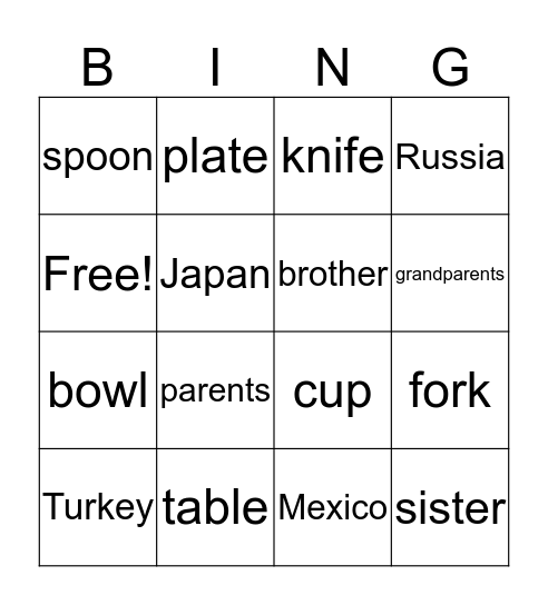 Getting Together Bingo Card