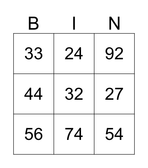 2 digit Addition Bingo  Bingo Card