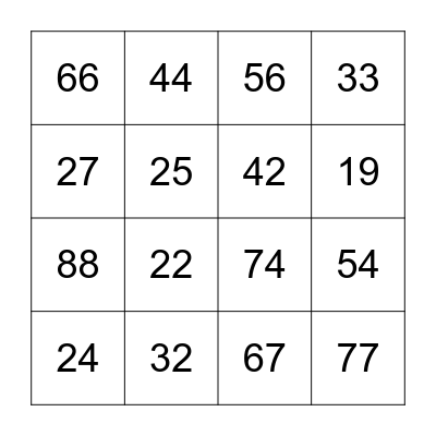2 digit Addition Bingo  Bingo Card