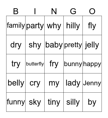 Y as a vowel! Bingo Card