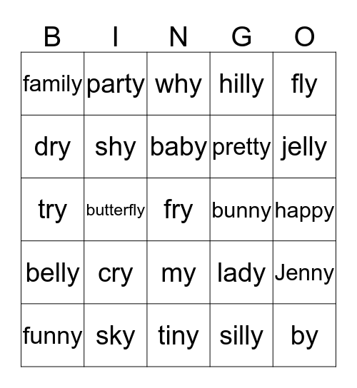 Y as a vowel! Bingo Card