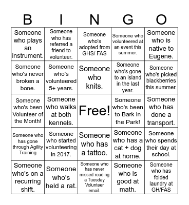 Getting to Know You Bingo Card