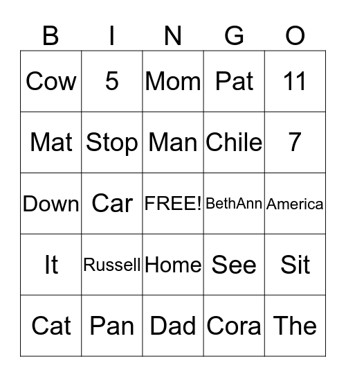 Russell's BINGO Card