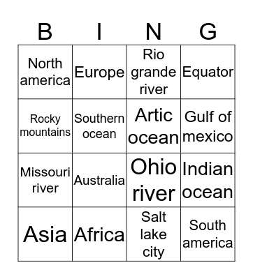 Geography bingo Card