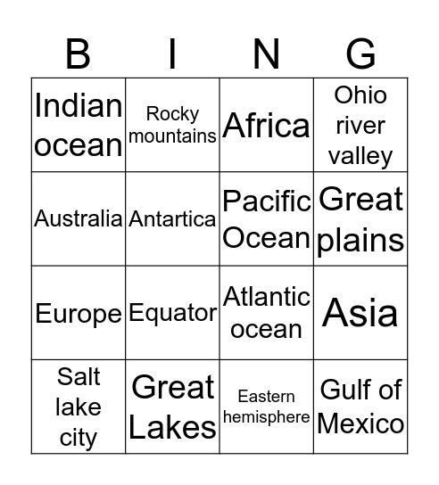 Geography Bingo Card