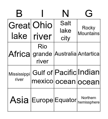 Geography Bingo Card