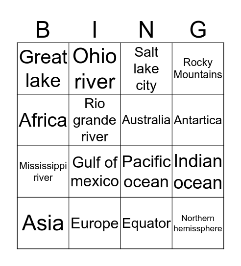 Geography Bingo Card