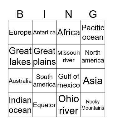 Geography Bingo Card