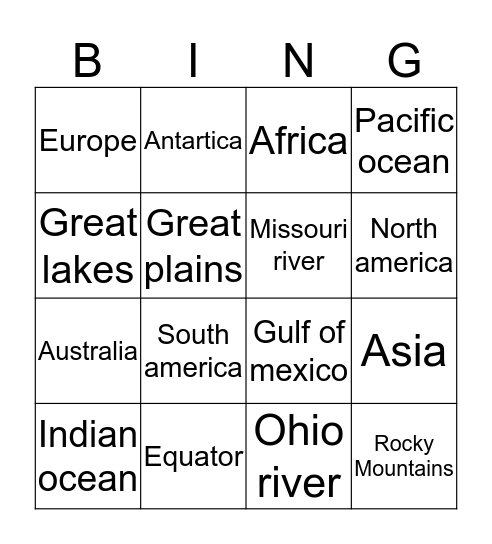 Geography Bingo Card