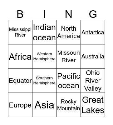 Geography Bingo Card