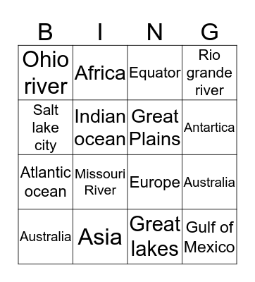 Geography Bingo Card