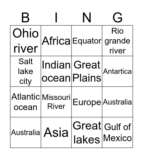 Geography Bingo Card