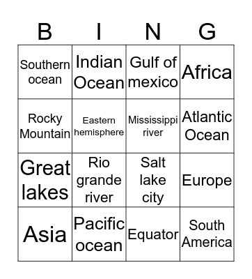 Geography bingo Card