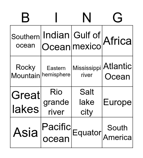 Geography bingo Card