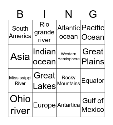 Geography Bingo Card