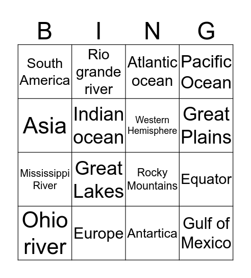 Geography Bingo Card