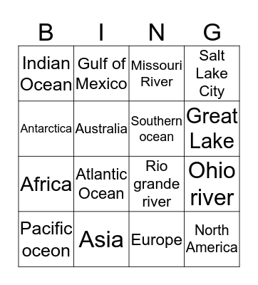 Geography bingo Card