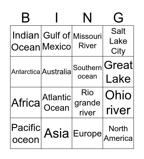 Geography bingo Card