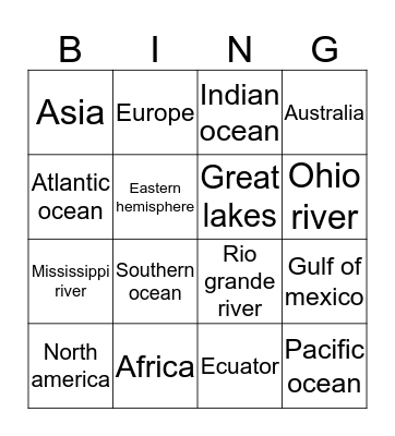 Geography Bingo Card