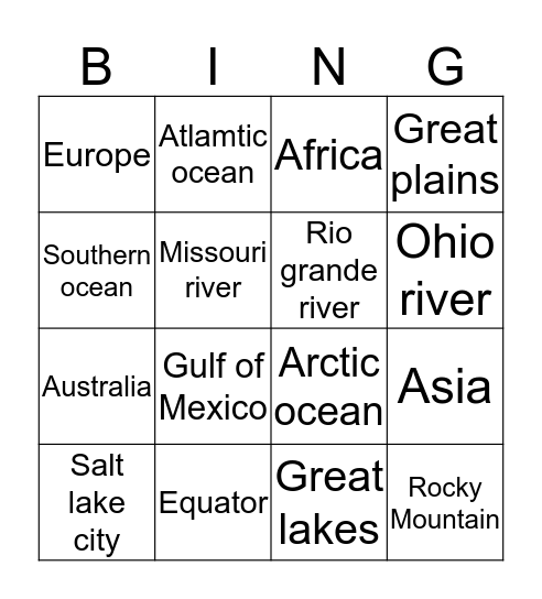 Geography bingo Card