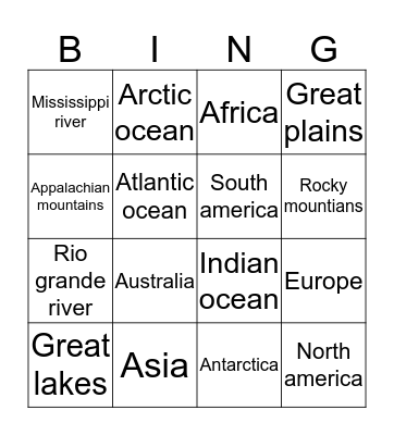 Geography bingo Card