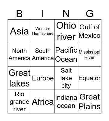 Geography bingo Card