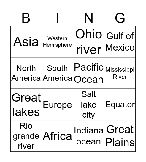Geography bingo Card