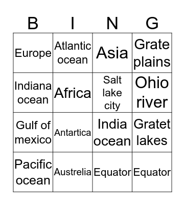 Geography Bingo Card