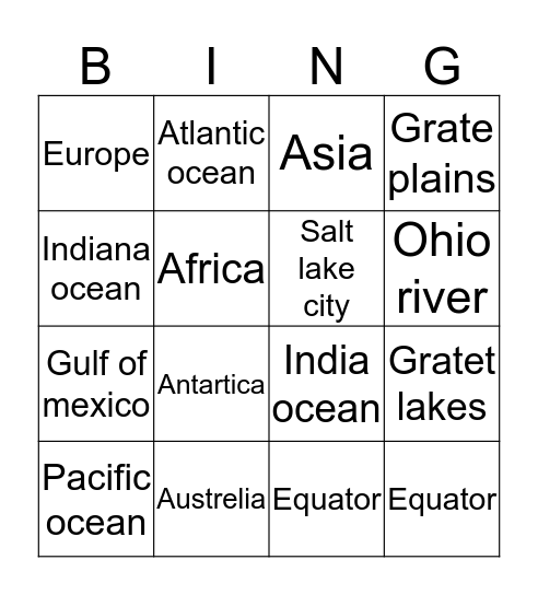 Geography Bingo Card