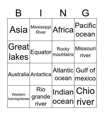 Geography bingo Card