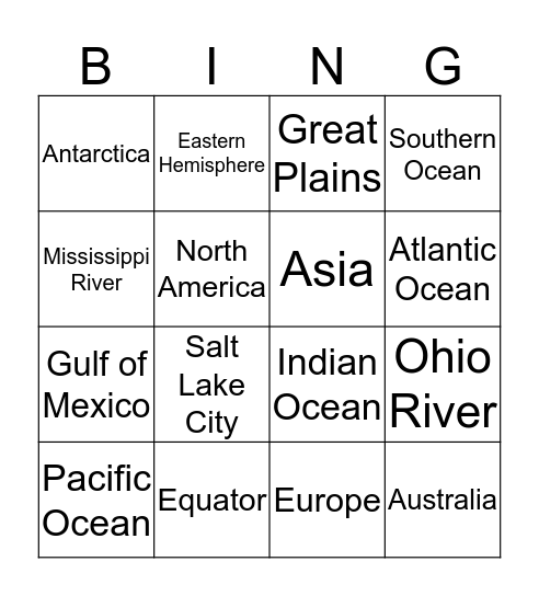 Geography Bingo Card