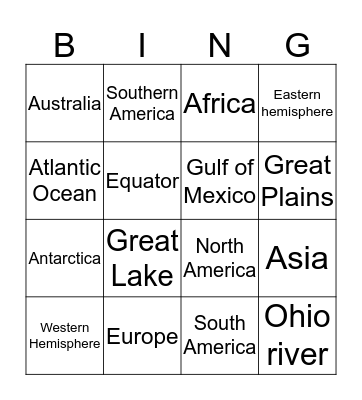 Greography Bingo Card