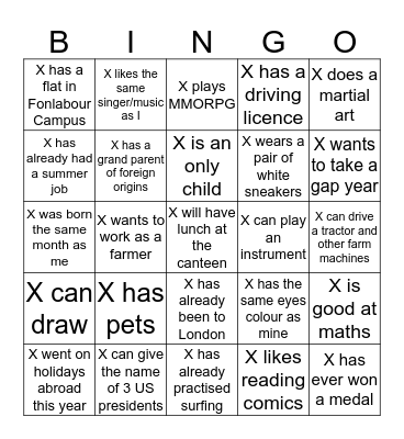 Getting to know each other better ! Bingo Card
