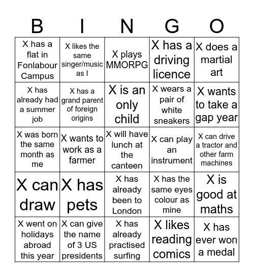 Getting to know each other better ! Bingo Card