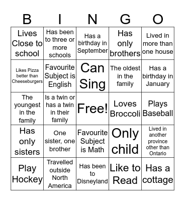 Getting to Know Each Other Bingo Card