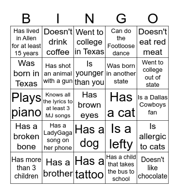 GETTING-TO-KNOW OTHERS BINGO Card