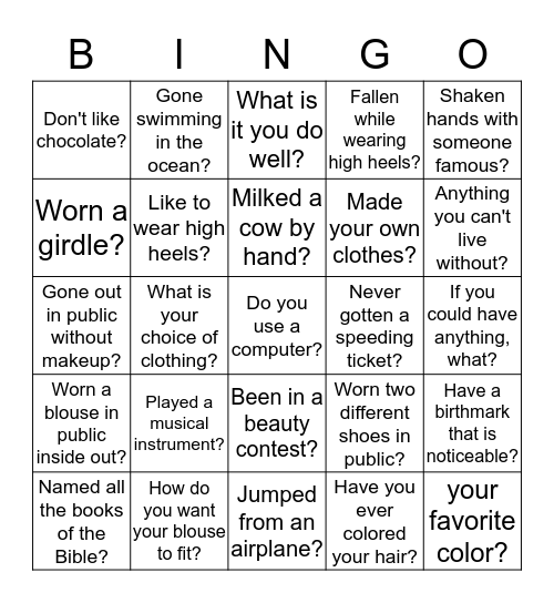 Have You Ever? Bingo Card