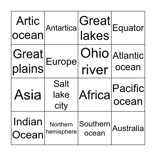 Geography bingo Card