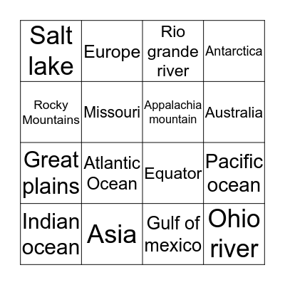 Geography Bingo Card