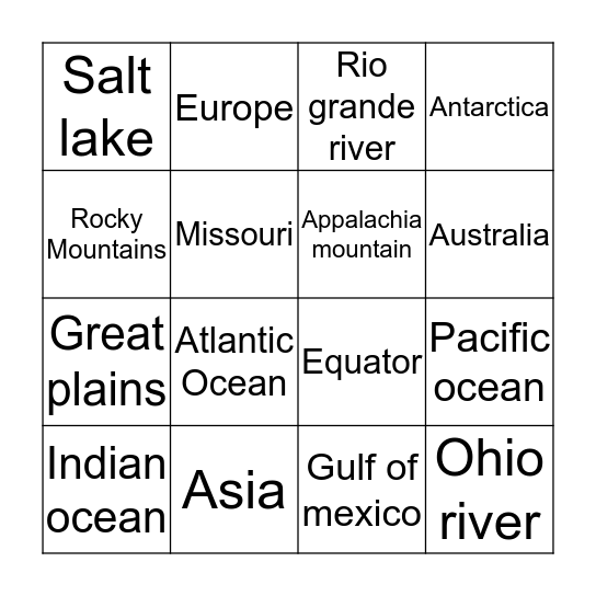 Geography Bingo Card